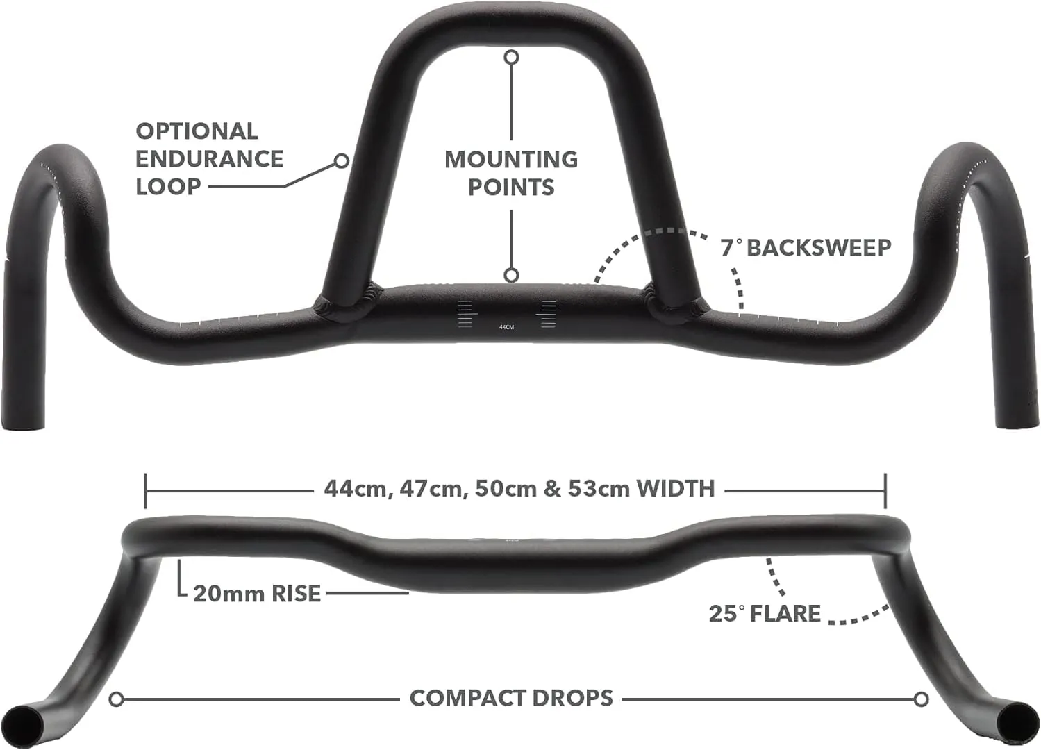 REDSHIFT Kitchen Sink Handlebar with Loop for Road, Gravel, Touring, and Commuter Bikes, Aluminum Drop Bar, 31.8mm Clamp, with 20mm of Rise, 41 cm Width