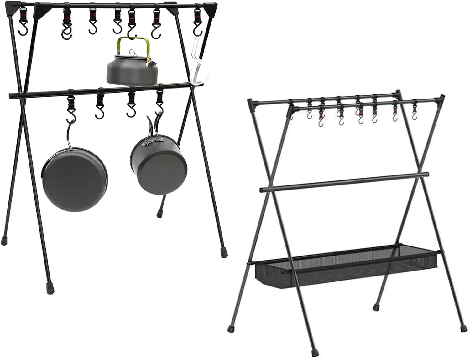 Restokki Outdoor Camping Hanging Rack - Aluminum Alloy Double-Layer Multifunctional Tripod Stand Tool in Black(#1)