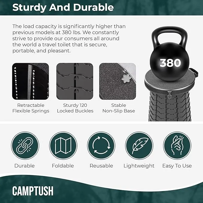 Retractable Portable Toilet for Camping - Large & Height Adjustable - Foldable Camping Toilet for Hiking/Travel | Portable Potty for Adults, Kids and Outdoor Car Camp