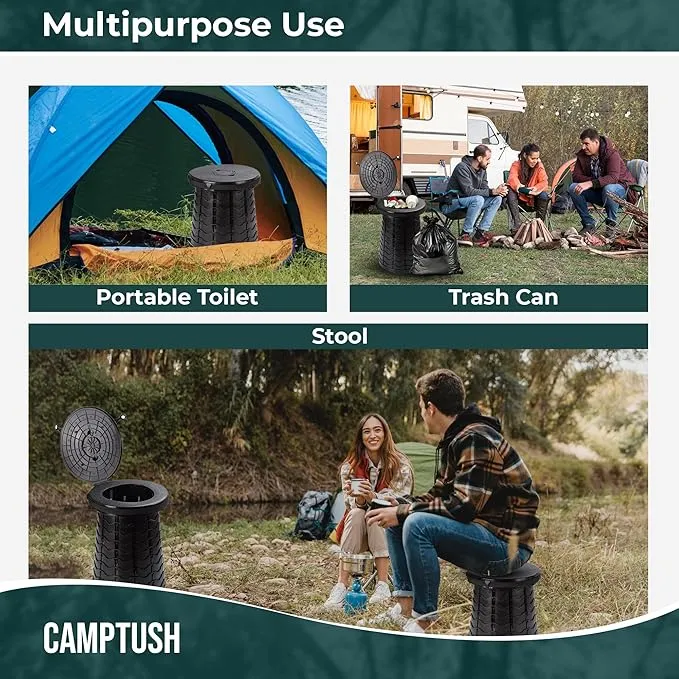 Retractable Portable Toilet for Camping - Large & Height Adjustable - Foldable Camping Toilet for Hiking/Travel | Portable Potty for Adults, Kids and Outdoor Car Camp