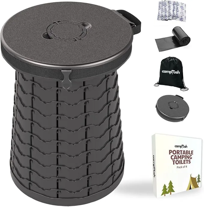 Retractable Portable Toilet for Camping - Large & Height Adjustable - Foldable Camping Toilet for Hiking/Travel | Portable Potty for Adults, Kids and Outdoor Car Camp