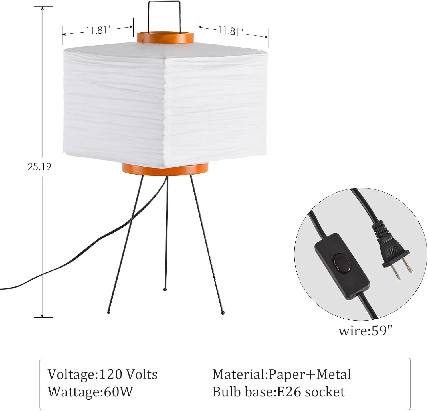 Rice Paper Floor Light,11.81" Nordic Design Paper Floor Lamp,Rice Lantern Bedside Light,Living Room Desk Lamp Bedrooms Desktop Light
