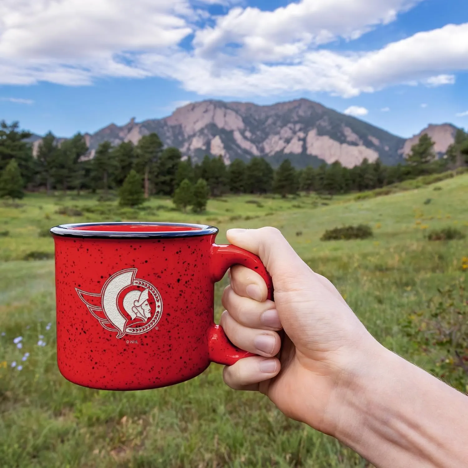 Rico Industries NHL Hockey Speckle 12oz Laser Engraved Campfire Mug