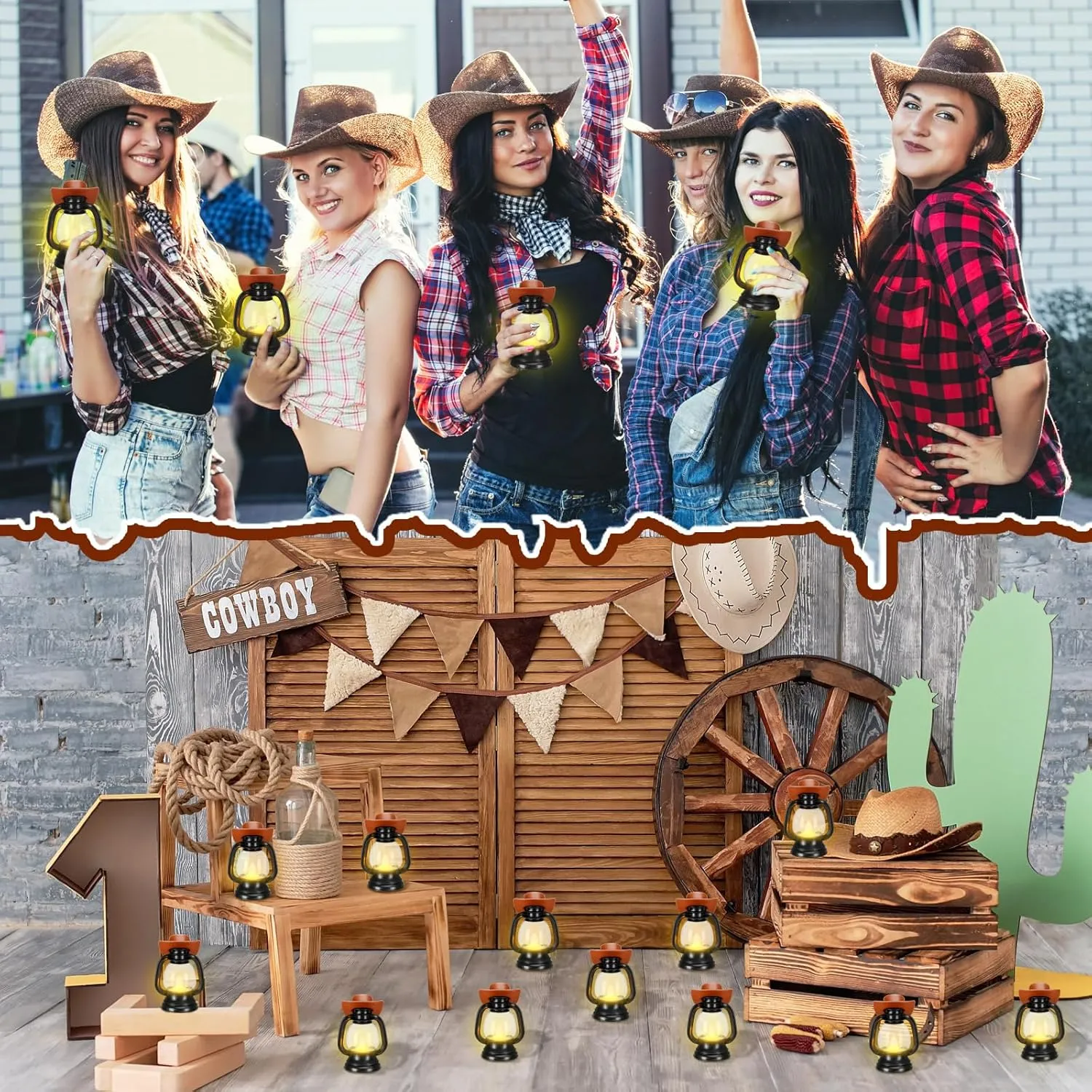 ROCEEI 48 Pieces Cowboy Hats Mini Lantern Western Cowgirl Small Lantern Decoration Retro Tiny Lamp with LED Candle Hanging Table Centerpieces Decor for Wedding Birthday Party Favor (Brown)