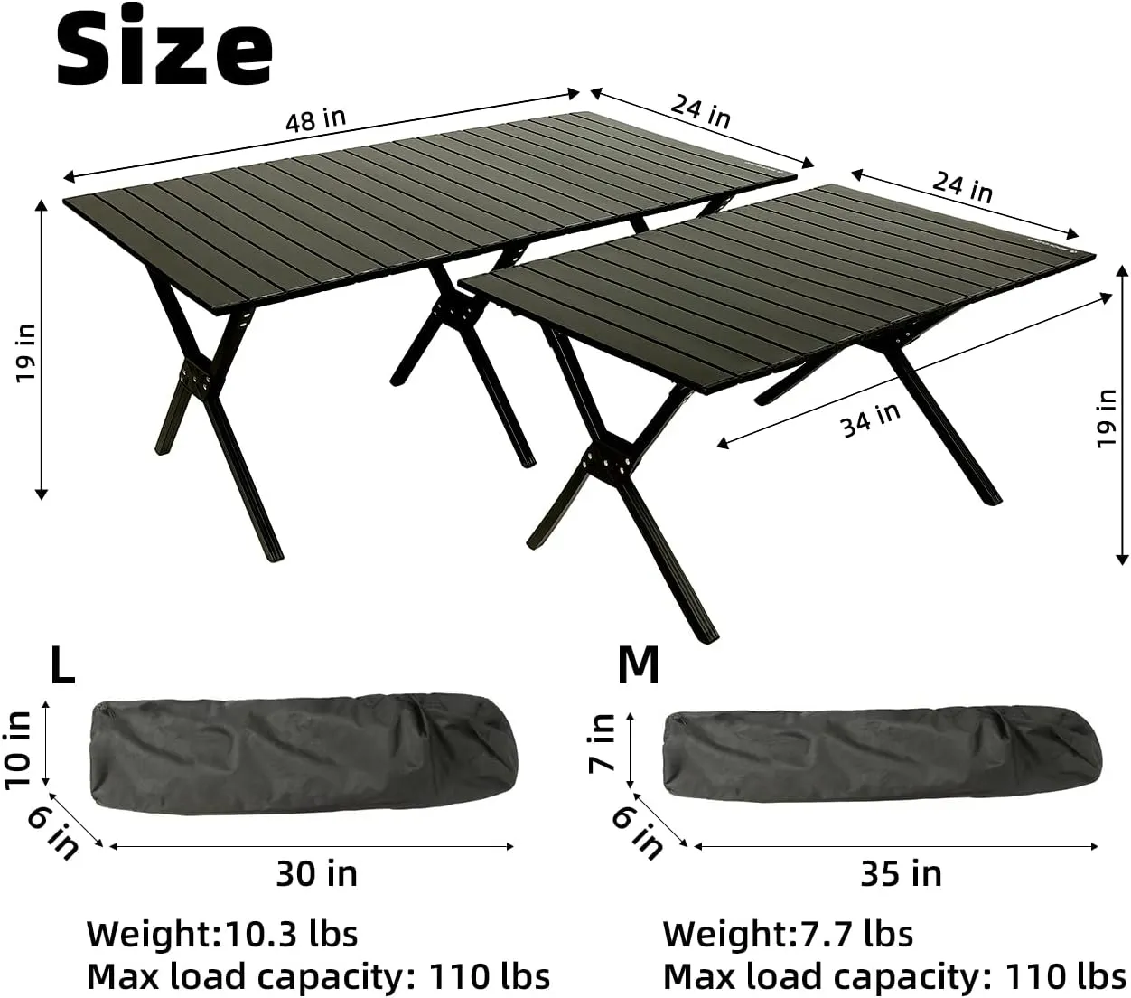 ROCK CLOUD Folding Camping Table Aluminum Portable Roll-Up Picnic Table 4-6 Person for BBQ Backyard Patio Party, 34x24 in, Wood Grain