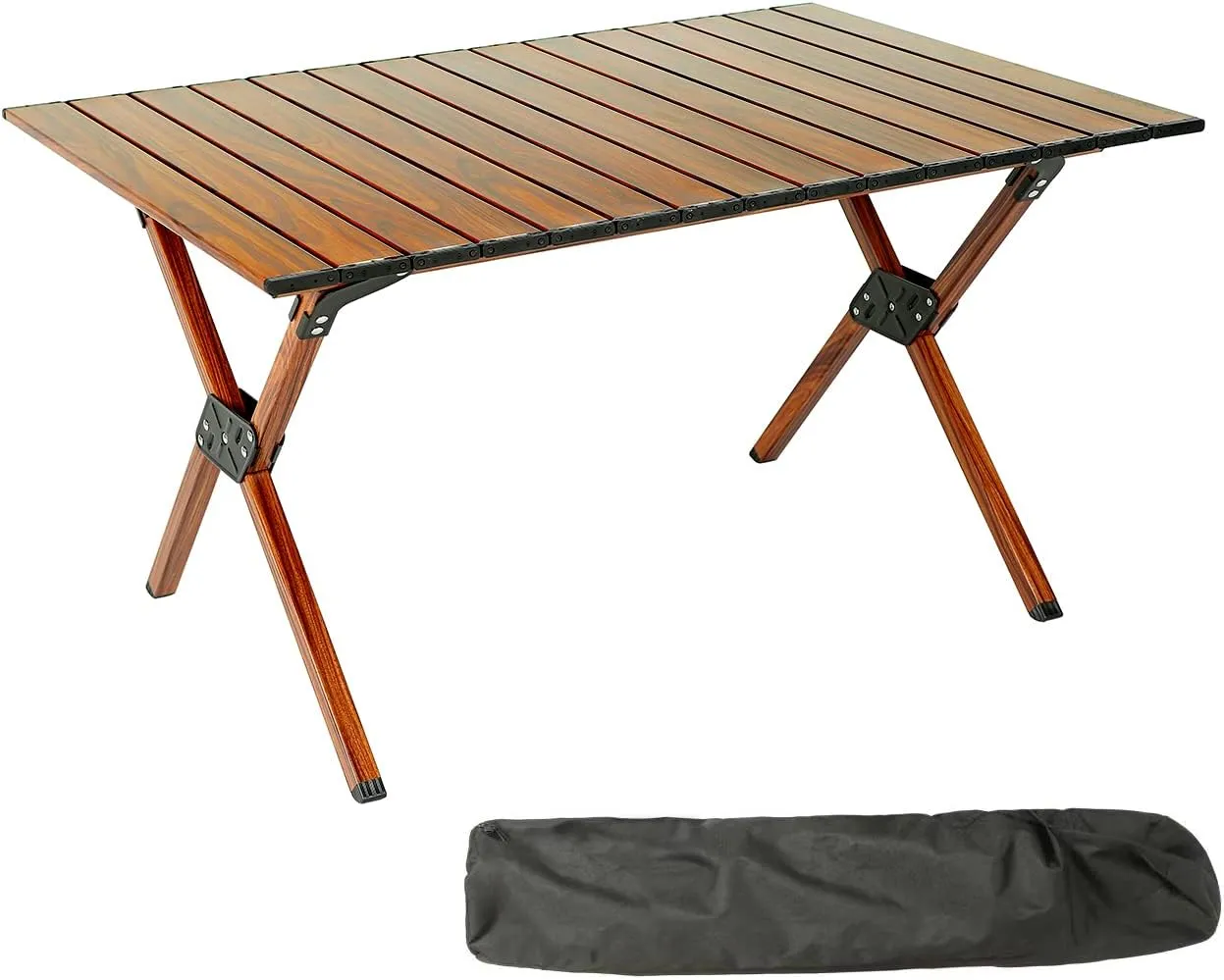 ROCK CLOUD Folding Camping Table Aluminum Portable Roll-Up Picnic Table 4-6 Person for BBQ Backyard Patio Party, 34x24 in, Wood Grain