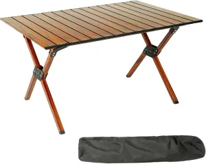 ROCK CLOUD Folding Camping Table Aluminum Portable Roll-Up Picnic Table 4-6 Person for BBQ Backyard Patio Party, 34x24 in, Wood Grain