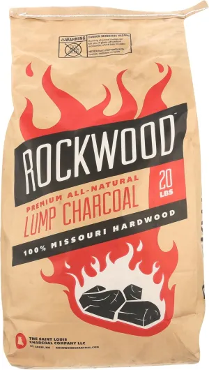 Rockwood Natural Lump Charcoal – Premium Oak, Hickory & Cherry Hardwood Blend for High-Heat Grilling & Slow Smoking – Compatible with Kettle & Kamado Grills, Clean Burning, Made in USA – 20lbs (1pk)