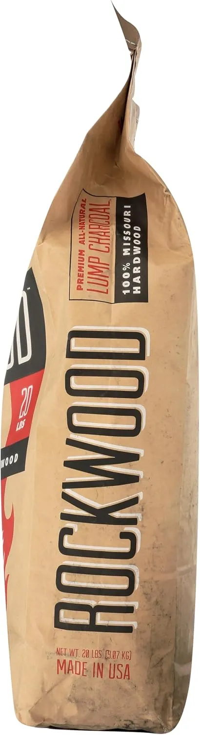 Rockwood Natural Lump Charcoal – Premium Oak, Hickory & Cherry Hardwood Blend for High-Heat Grilling & Slow Smoking – Compatible with Kettle & Kamado Grills, Clean Burning, Made in USA – 20lbs (1pk)