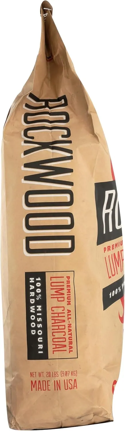 Rockwood Natural Lump Charcoal – Premium Oak, Hickory & Cherry Hardwood Blend for High-Heat Grilling & Slow Smoking – Compatible with Kettle & Kamado Grills, Clean Burning, Made in USA – 20lbs (1pk)