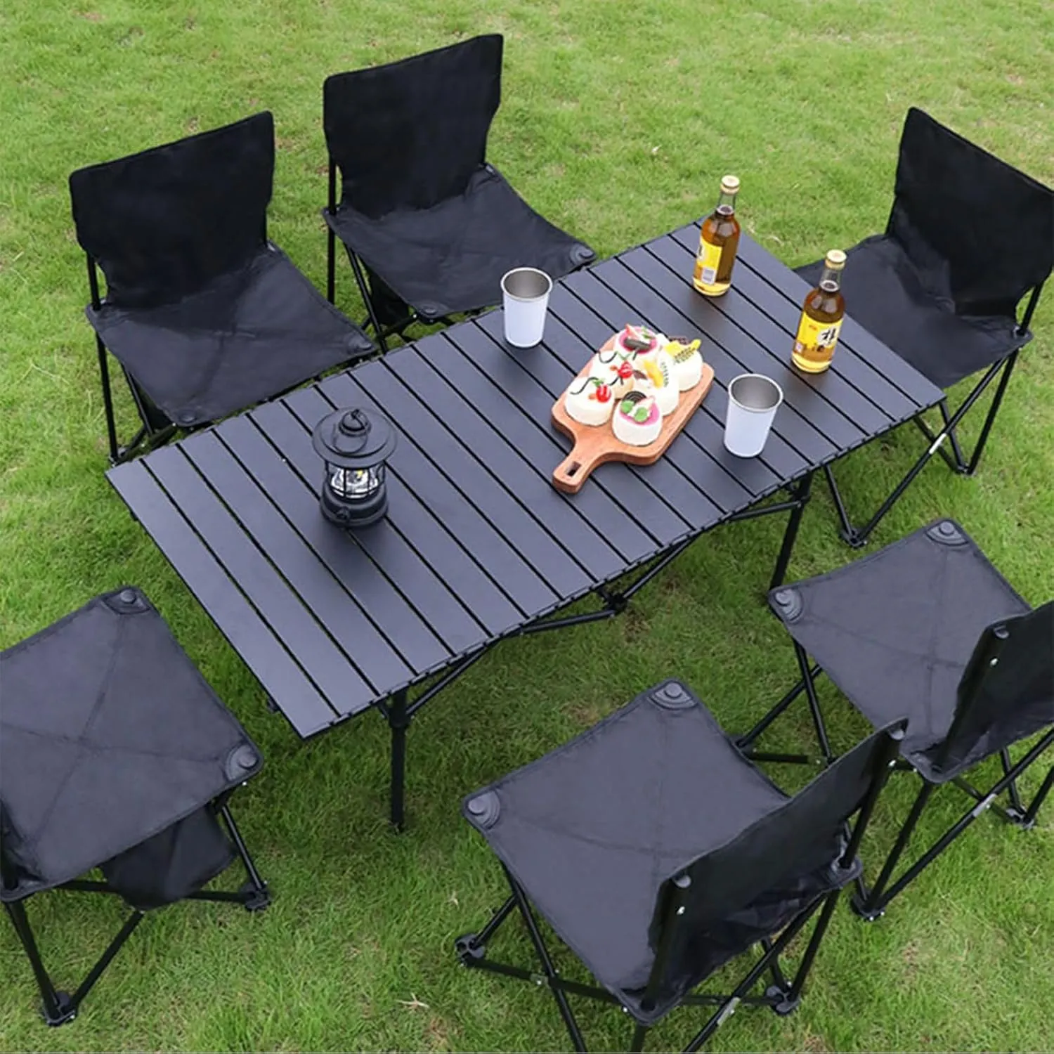 Roll-Up Camping Table, Compact Aluminum Folding Tables with Carry Bag, Perfect for Camping, Beach, Travel, and Outdoor Cooking Wood Color 50×53×50cm/19.7×20.9×19.7in