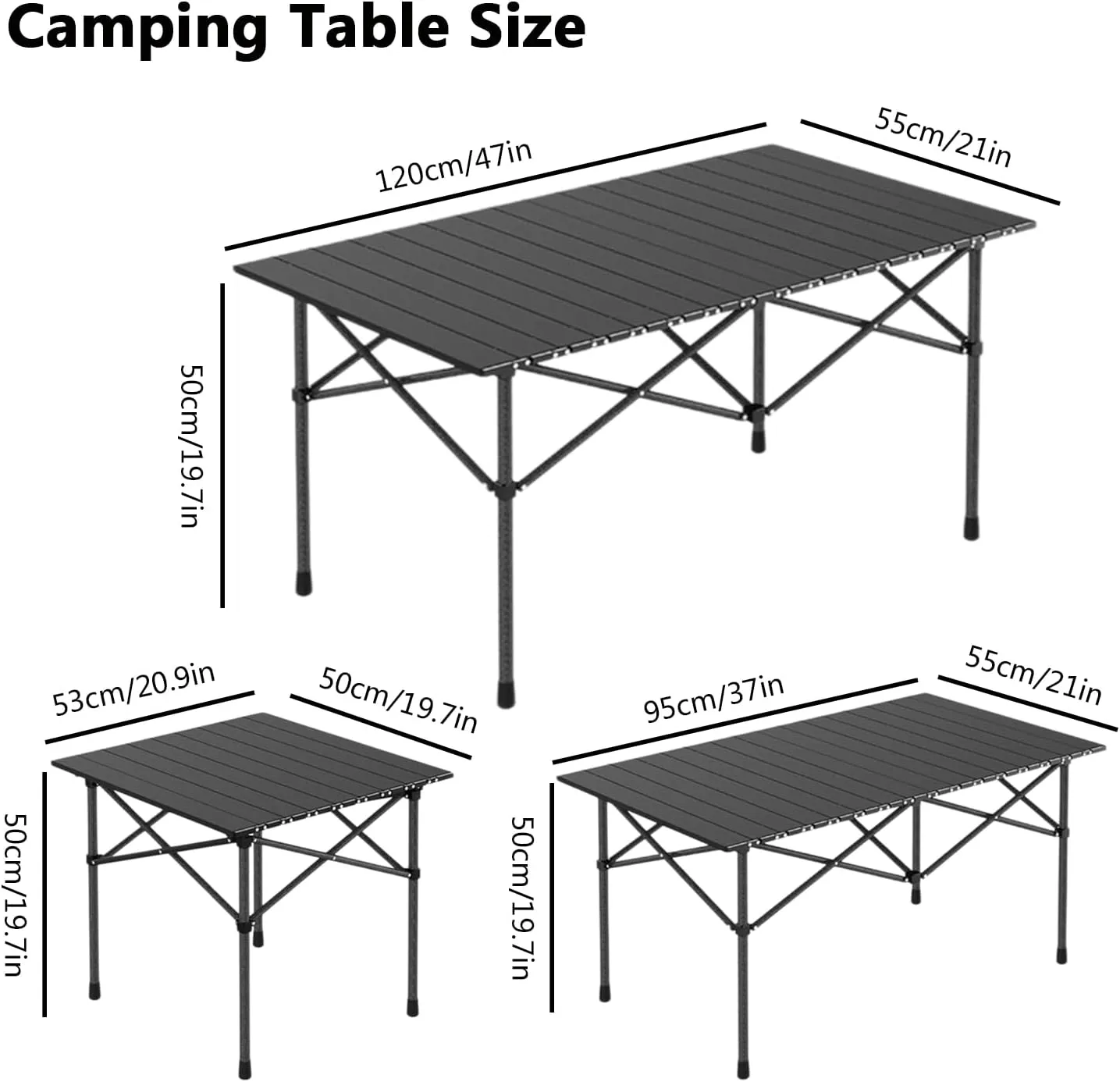 Roll-Up Camping Table, Compact Aluminum Folding Tables with Carry Bag, Perfect for Camping, Beach, Travel, and Outdoor Cooking Wood Color 50×53×50cm/19.7×20.9×19.7in
