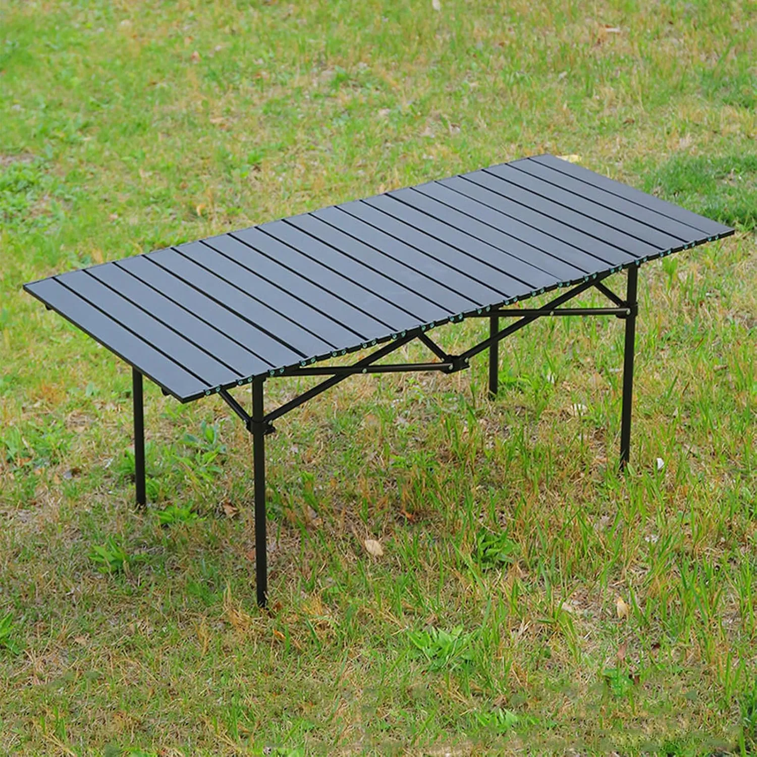 Roll-Up Camping Table, Compact Aluminum Folding Tables with Carry Bag, Perfect for Camping, Beach, Travel, and Outdoor Cooking Wood Color 50×53×50cm/19.7×20.9×19.7in