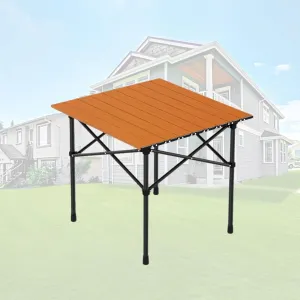 Roll-Up Camping Table, Compact Aluminum Folding Tables with Carry Bag, Perfect for Camping, Beach, Travel, and Outdoor Cooking Wood Color 50×53×50cm/19.7×20.9×19.7in