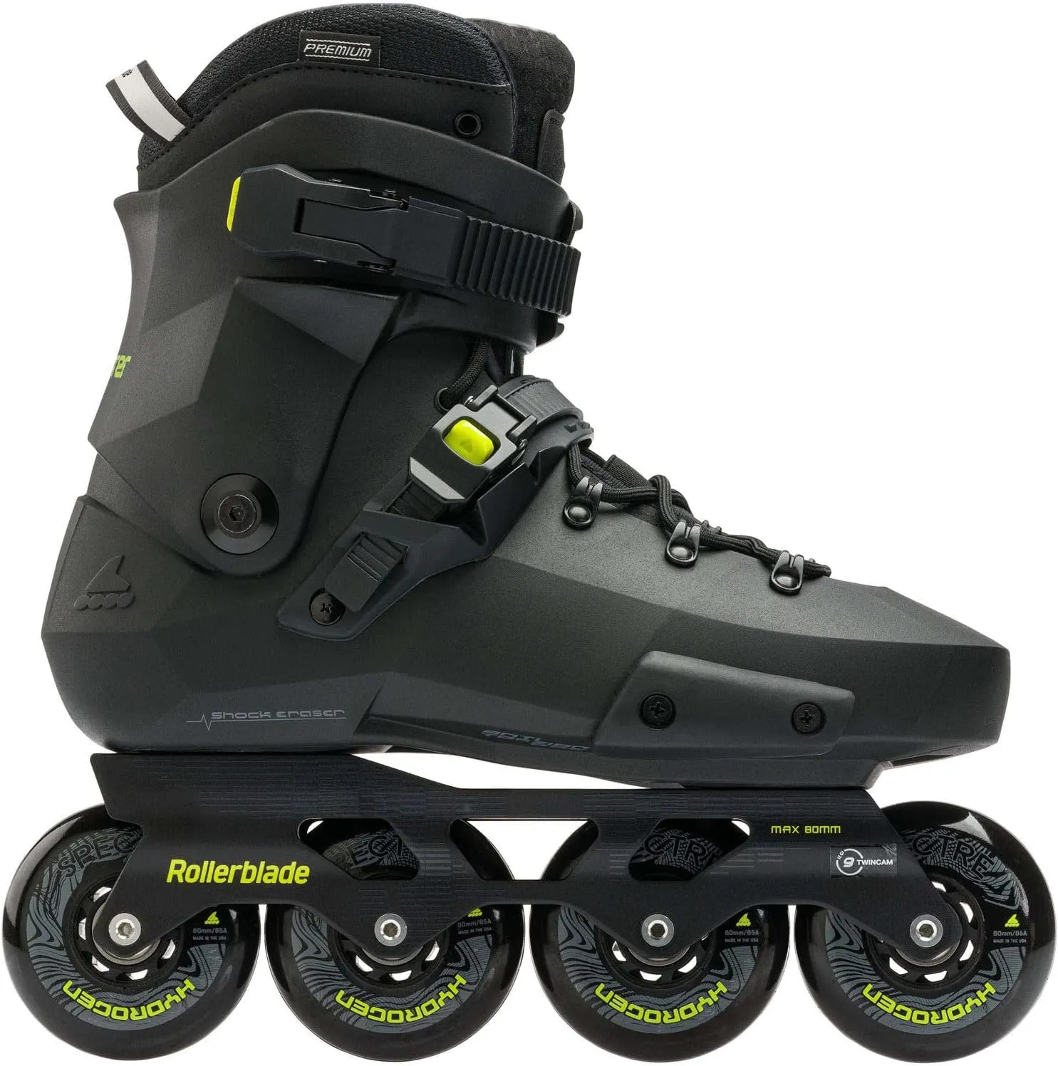 Rollerblade Twister XT Men's Adult Fitness Inline Skate, Black/Lime, Urban Performance Inline Skates