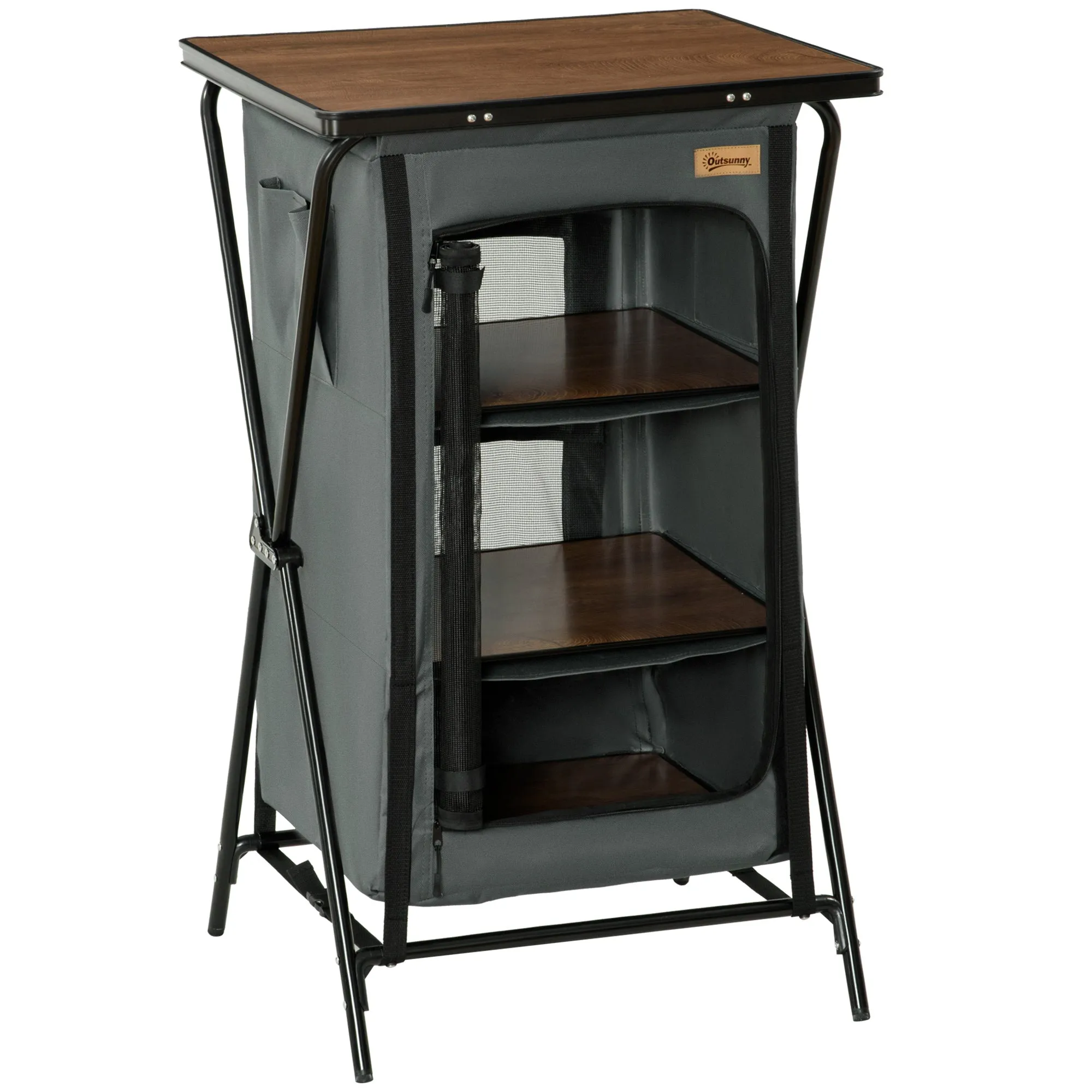 Rootz Camping Table - Portable Picnic Table - Foldable Outdoor Table - 3 Shelf Storage - Aluminum, Easy Setup - 60cm x 50cm x 99cm