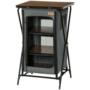 Rootz Camping Table - Portable Picnic Table - Foldable Outdoor Table - 3 Shelf Storage - Aluminum, Easy Setup - 60cm x 50cm x 99cm