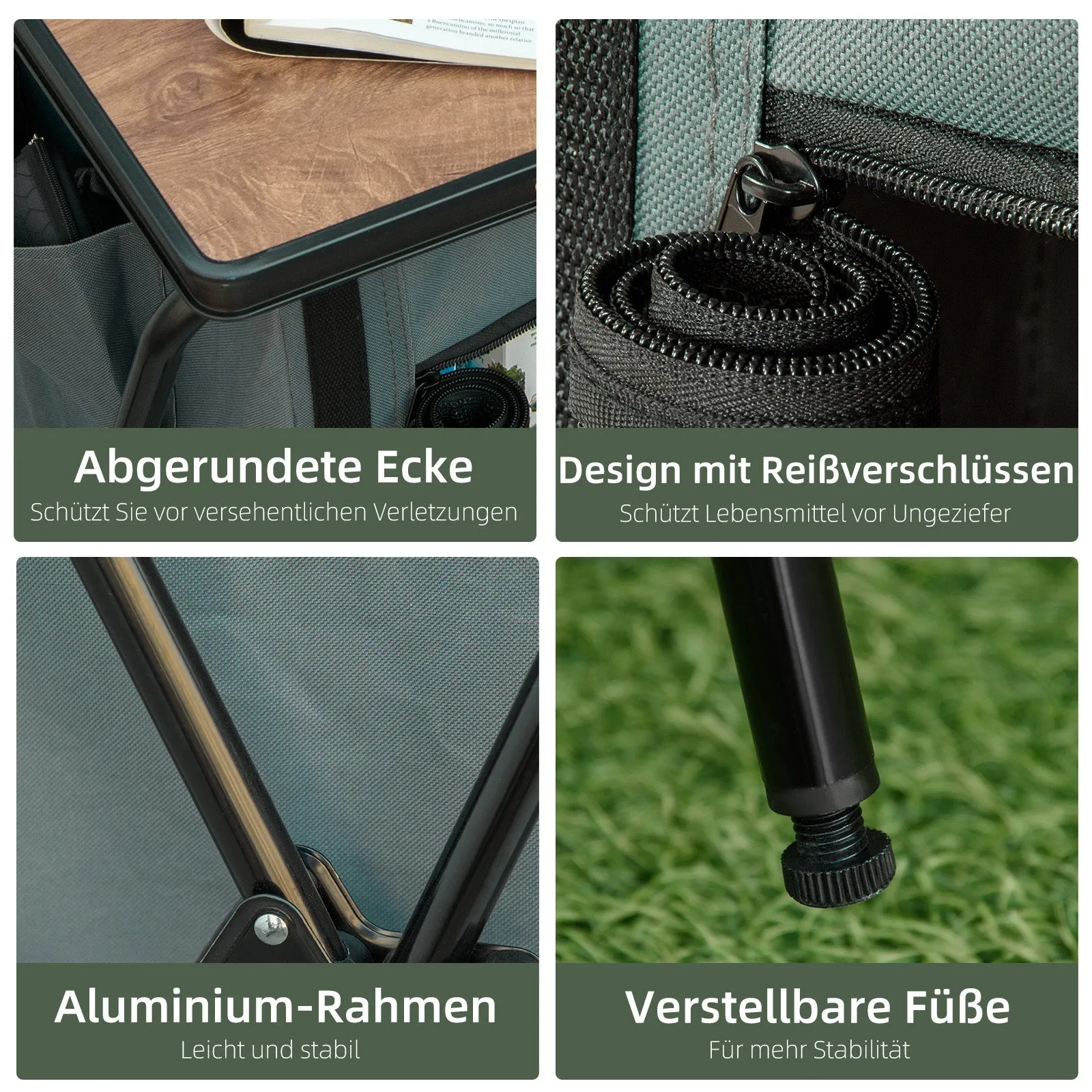 Rootz Camping Table - Portable Picnic Table - Foldable Outdoor Table - 3 Shelf Storage - Aluminum, Easy Setup - 60cm x 50cm x 99cm