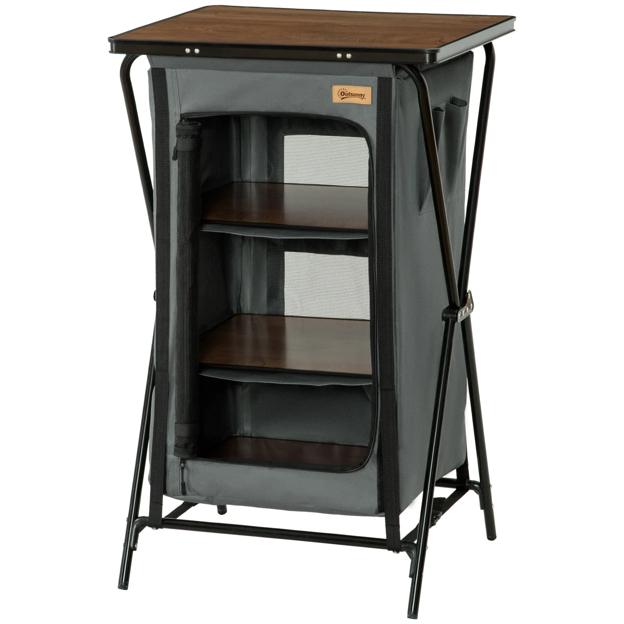 Rootz Camping Table - Portable Picnic Table - Foldable Outdoor Table - 3 Shelf Storage - Aluminum, Easy Setup - 60cm x 50cm x 99cm