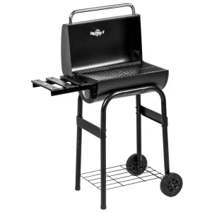 Rootz Charcoal Grill Smoker BBQ - Outdoor Grill - Barbecue Grill - Large Grill Surface - Integrated Thermometer - Convenient Storage - 83cm x 46.5cm x 115cm - Black