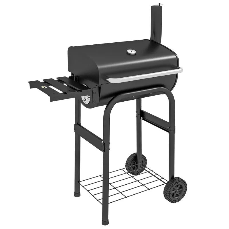 Rootz Charcoal Grill Smoker BBQ - Outdoor Grill - Barbecue Grill - Large Grill Surface - Integrated Thermometer - Convenient Storage - 83cm x 46.5cm x 115cm - Black