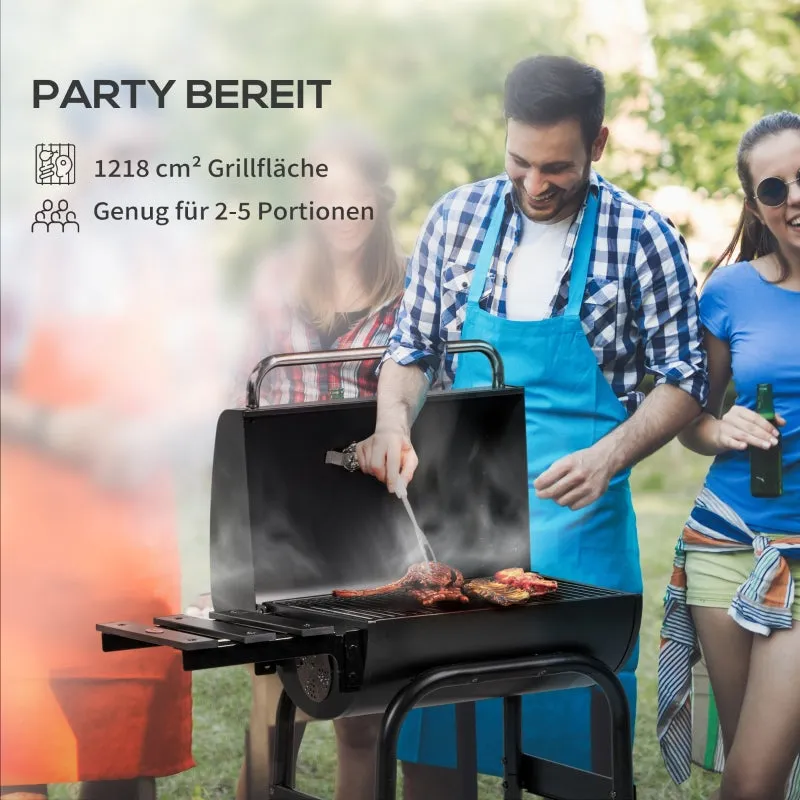 Rootz Charcoal Grill Smoker BBQ - Outdoor Grill - Barbecue Grill - Large Grill Surface - Integrated Thermometer - Convenient Storage - 83cm x 46.5cm x 115cm - Black