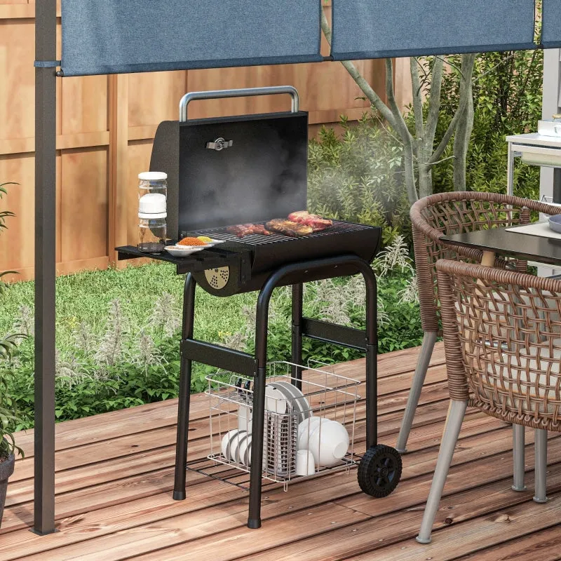 Rootz Charcoal Grill Smoker BBQ - Outdoor Grill - Barbecue Grill - Large Grill Surface - Integrated Thermometer - Convenient Storage - 83cm x 46.5cm x 115cm - Black