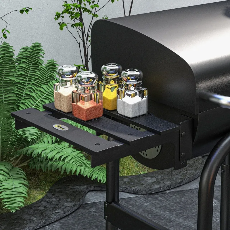 Rootz Charcoal Grill Smoker BBQ - Outdoor Grill - Barbecue Grill - Large Grill Surface - Integrated Thermometer - Convenient Storage - 83cm x 46.5cm x 115cm - Black