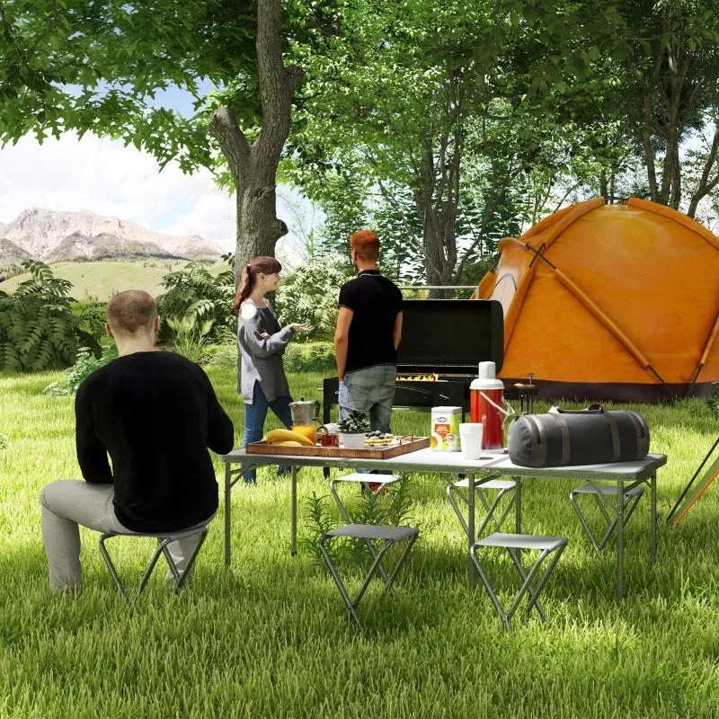 Rootz Picnic Set Folding Table with Chairs - Portable Dining Set - Outdoor Furniture - Comfort, Durability, Convenience - 180cm x 60cm x 70cm Table, 32cm x 28cm x 35cm Chairs
