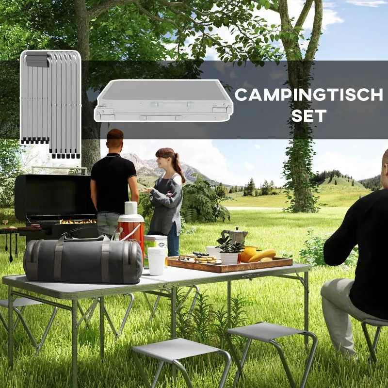 Rootz Picnic Set Folding Table with Chairs - Portable Dining Set - Outdoor Furniture - Comfort, Durability, Convenience - 180cm x 60cm x 70cm Table, 32cm x 28cm x 35cm Chairs