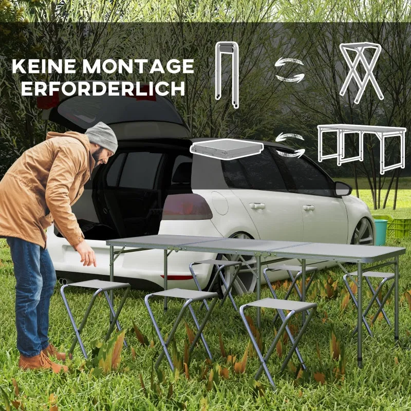 Rootz Picnic Set Folding Table with Chairs - Portable Dining Set - Outdoor Furniture - Comfort, Durability, Convenience - 180cm x 60cm x 70cm Table, 32cm x 28cm x 35cm Chairs