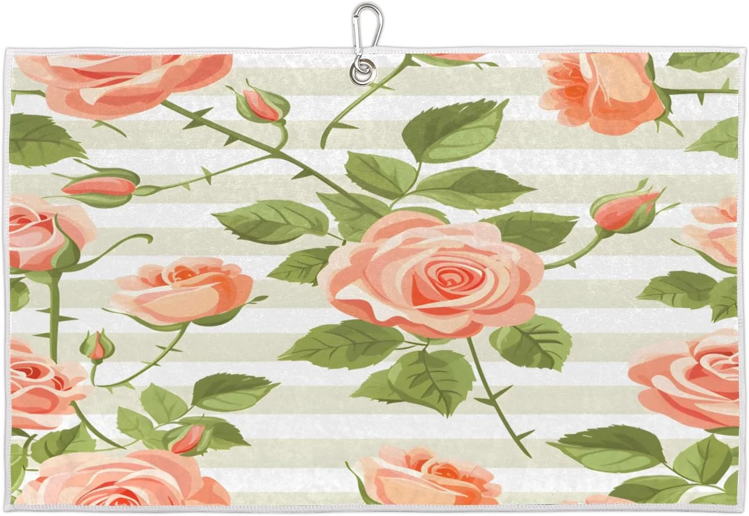 Rose Striped Leaves Golf Towel with Heavy Duty Carabiner Clip Quick Dry Ultra Absorbent Club Ball Cleaning Towel Golf Accessories for Men Women