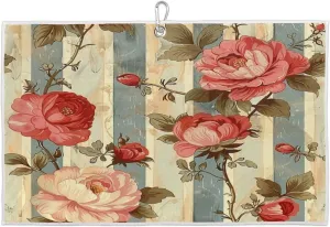 Rose Vintage Vertical Stripe Golf Towel with Heavy Duty Carabiner Clip Quick Dry Ultra Absorbent Club Ball Cleaning Towel Golf Accessories for Men Women