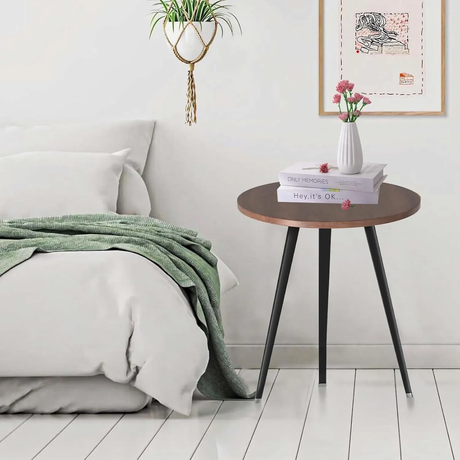 Round Modern Wooden Dining Table Cocktail Table with Aluminum Legs for Kitchen Living Room Leisure Coffee Table, Light, Self-Assembly,27.6"*29.5" (W*H)