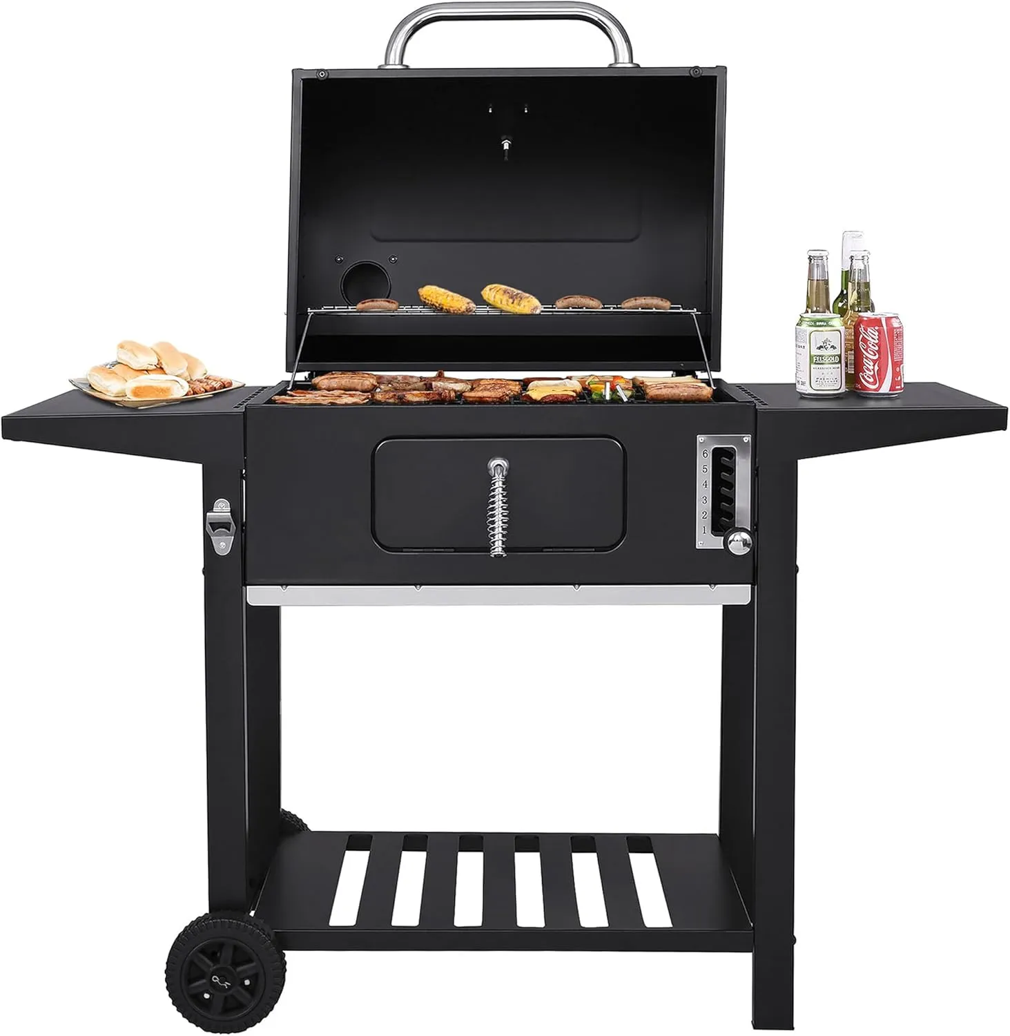 Royal Gourmet 24 Inch Charcoal BBQ Grill with 587 Sq. In. Cooking Area, Outdoor Barbecue Grill with Side Tables for Outdoor Picnic and Camping Grilling, Black