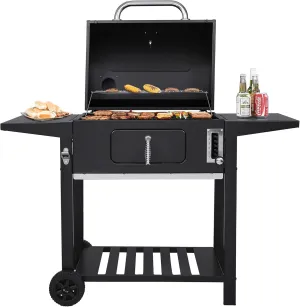 Royal Gourmet 24 Inch Charcoal BBQ Grill with 587 Sq. In. Cooking Area, Outdoor Barbecue Grill with Side Tables for Outdoor Picnic and Camping Grilling, Black