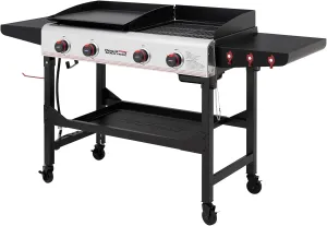 Royal Gourmet GD403 4-Burner Propane Gas Grill and Griddle Combo with Folding Legs, 48,000 BTUs, Portable Griddle Grill Combo for Outdoor Cooking While Camping or Tailgating, Black & Silver