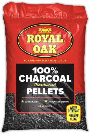 Royal Oak 100 Percent Charcoal Hardwood Pellets for Real BBQ Flavor, Grilling and Smoking, High Heat, Resists Water, Easy to Clean, 30 Pound Bag