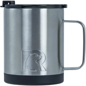 RTIC Coffee Mug with Handle, 12oz, Brush Steele, Portable Travel Thermal Camping Cup, Vacuum-Insulated with Lid, Stainless Steel, Sweat Proof, Keeps Hot & Cold Longer