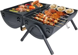 RUVOO BBQ Grill Portable Double Side Charcoal Grill Outdoor Tabletop Barbecue Grill BBQ Grill for Cooking(Black)