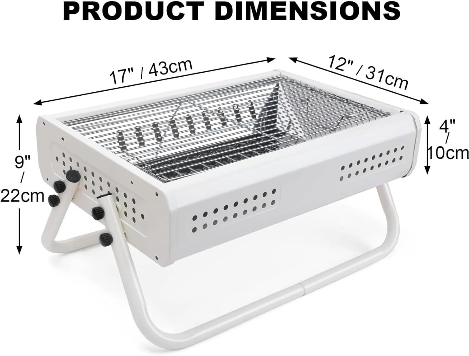 RUVOO BBQ Grill Tabletop Charcoal Grill with Handle Portable BBQ Grill Outdoor Barbecue Grill for Camping Picnic(White)