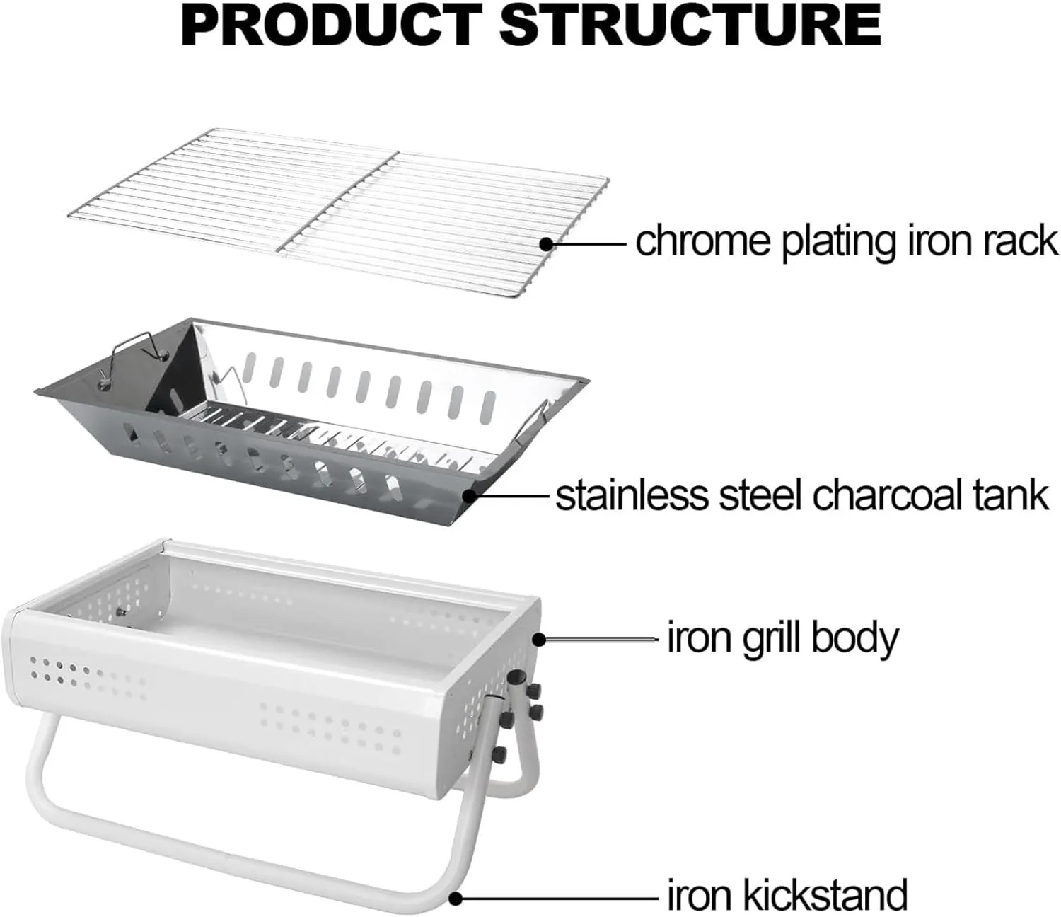 RUVOO BBQ Grill Tabletop Charcoal Grill with Handle Portable BBQ Grill Outdoor Barbecue Grill for Camping Picnic(White)