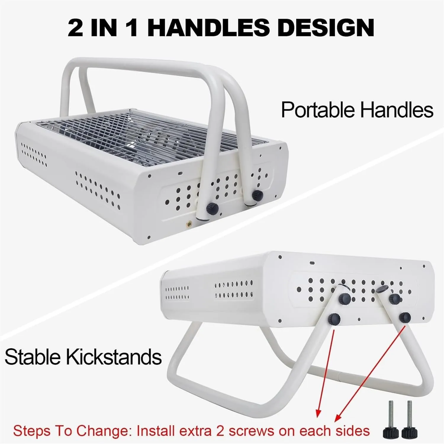 RUVOO BBQ Grill Tabletop Charcoal Grill with Handle Portable BBQ Grill Outdoor Barbecue Grill for Camping Picnic(White)