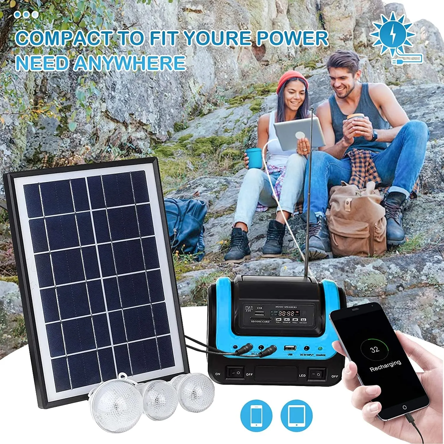 Rynx | Portable solar generator with flashlight for home use camping emergency