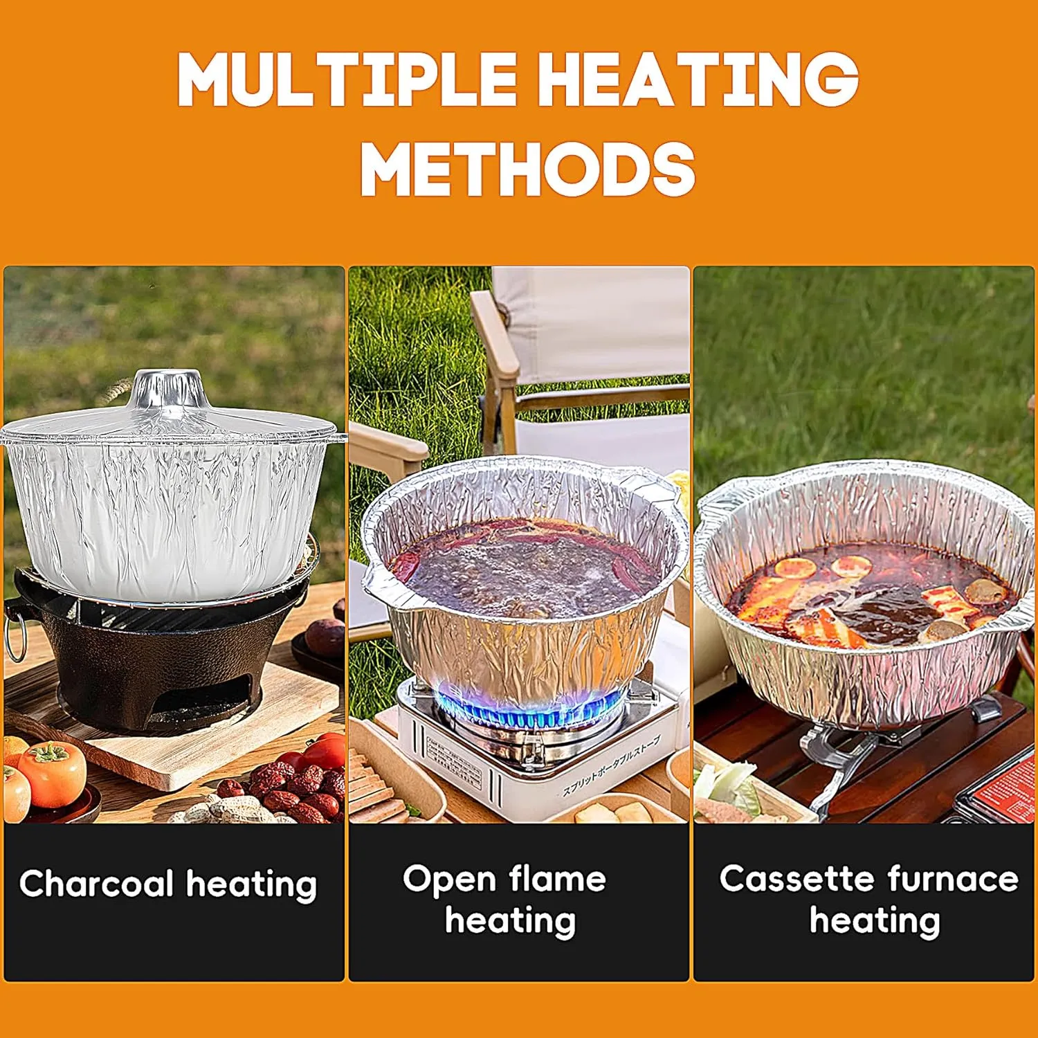 SafBbcue Disposable Aluminum Pots with Lids-2.85Quart (3 Liter) 5pcs Set，Disposable Heat Locking Cooking Containers - Freezer Air Fryer and Oven Safe - Recyclable Pot for Camping Vacation Trips,Silver