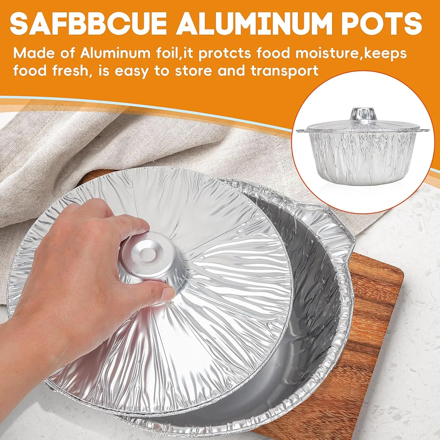 SafBbcue Disposable Aluminum Pots with Lids-2.85Quart (3 Liter) 5pcs Set，Disposable Heat Locking Cooking Containers - Freezer Air Fryer and Oven Safe - Recyclable Pot for Camping Vacation Trips,Silver
