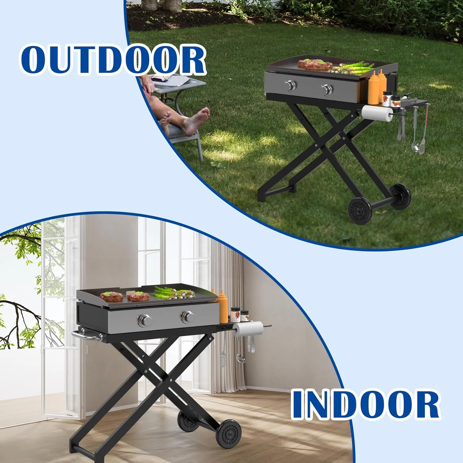 SafBbcue Portable Grill Table for Blackstone 22 Inch 17 Inch Tabletop Griddle Accessories Folding BBQ Table, Outdoor Grill Stand for Blackstone 22" 17" Griddle Stand with Wheels Side Table