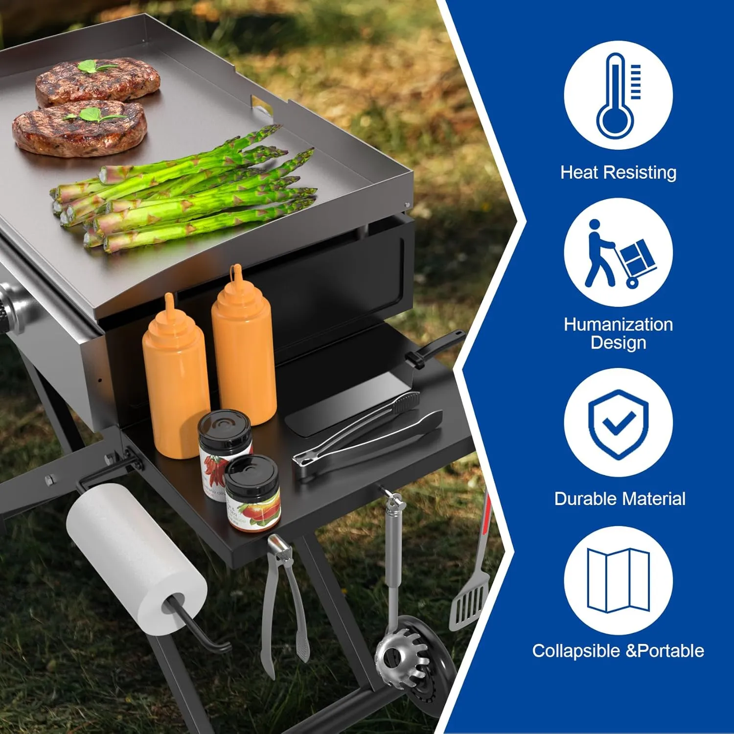 SafBbcue Portable Grill Table for Blackstone 22 Inch 17 Inch Tabletop Griddle Accessories Folding BBQ Table, Outdoor Grill Stand for Blackstone 22" 17" Griddle Stand with Wheels Side Table
