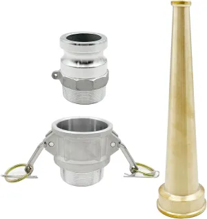 SAFBY Fire Hose Nozzle NPSH/NPT Thermoplastic Fire Equipment Spray Jet Fog with Aluminum Female and Male Fitting (1.5 inch long set)