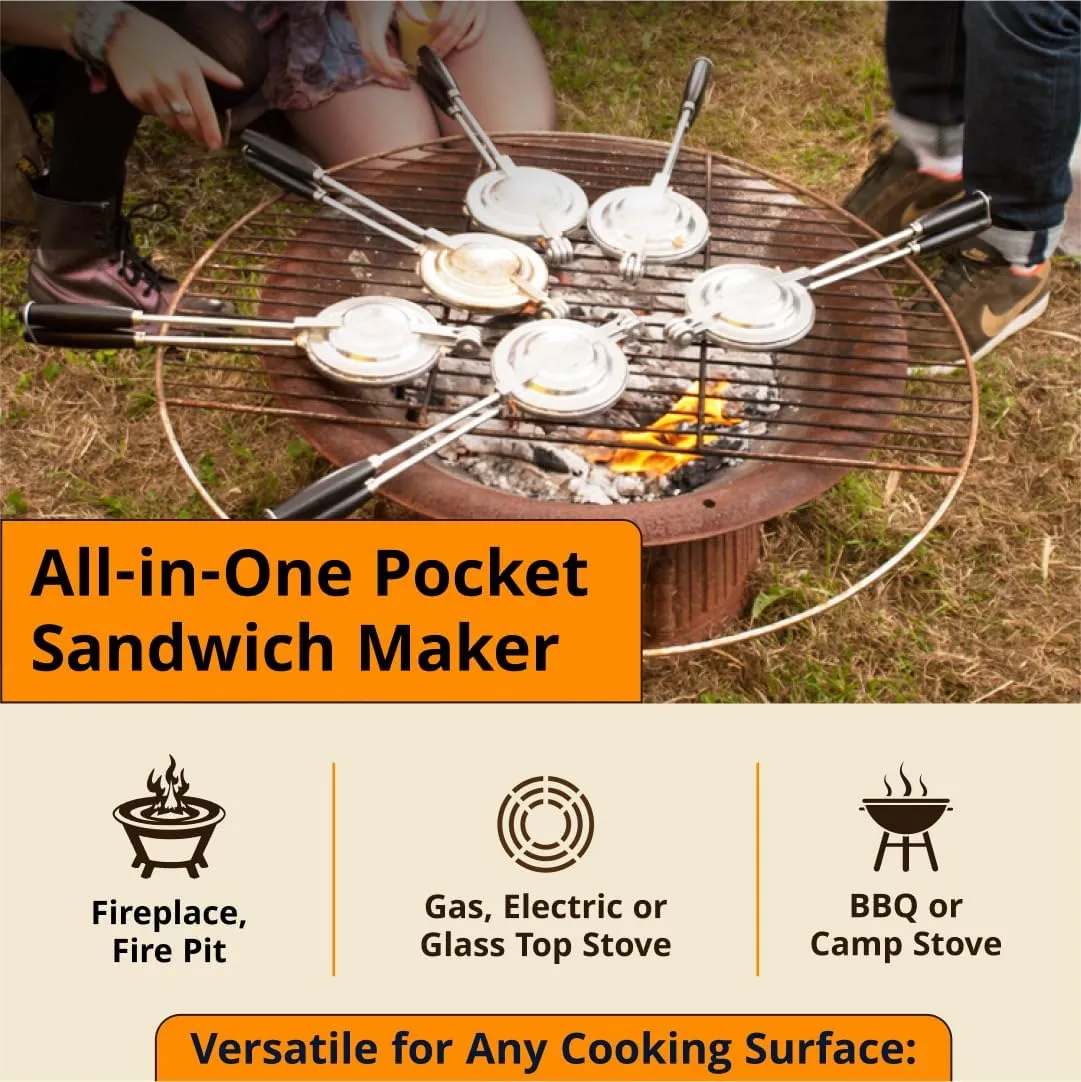 Sandwich Grill, Handheld Sandwich Maker, Hand Toaster, Panini & Sandwich Press for Hot Sandwiches, Pies - Best for RV Camper, Stovetop, Grill, Tool for Portable Cooking 3-Pack